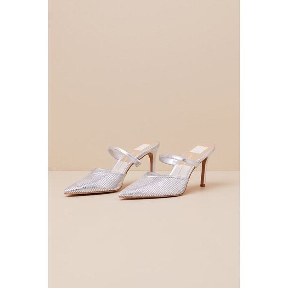 Dolce Vita Kanika Silver Metallic Mesh Pointed-Toe Mule Pumps - Picture 1 of 4